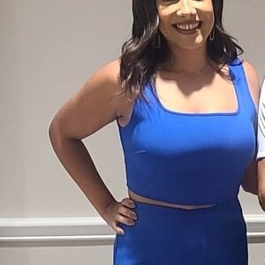 Vibrant Blue Sleeveless Crop Top & Pant Set
